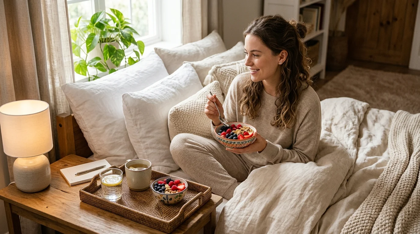 침대 맡에 침실에서 식사하는 이점