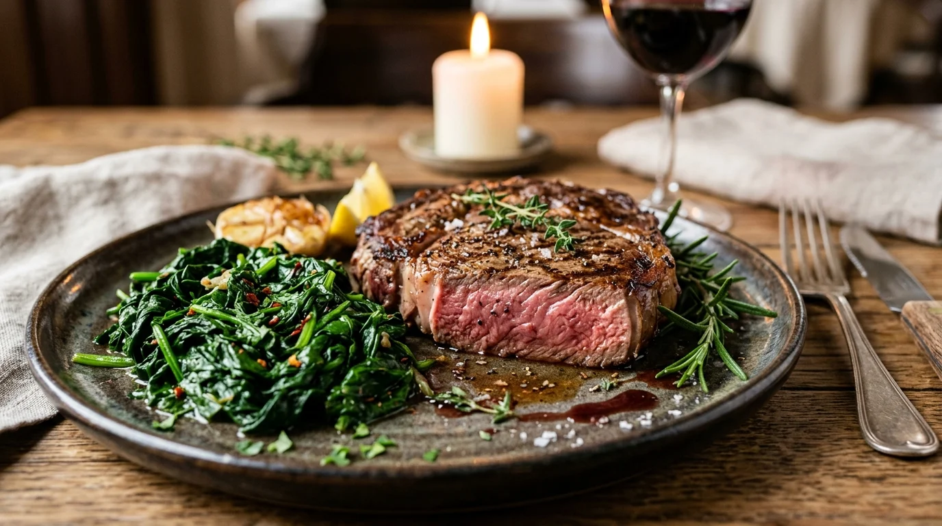스테이크와 시금치